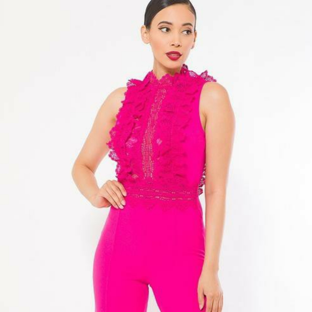 Crochet Lace Combined Bodice Jumpsuit